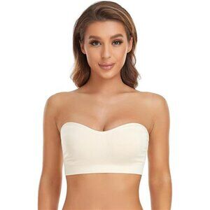 Lusait Strapless Bra for Women Non-Slip Silicone Padded Bandeau Bra Wireless